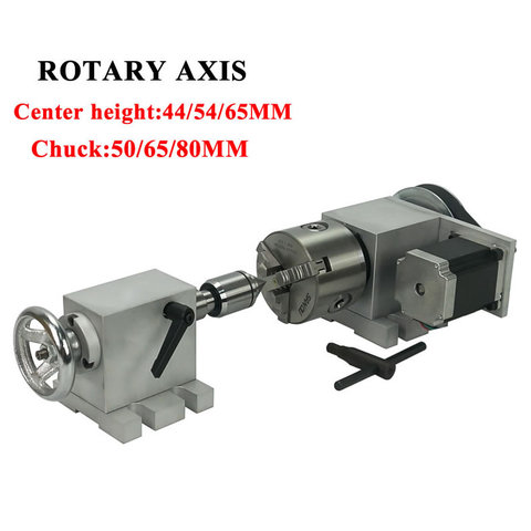 Набор вращающихся осей с ЧПУ nema17 nema23, шаговый двигатель, 3 кулачкового патрона 50 мм 65 мм 80 мм, выходной задник 4-го осевой фрезерный станок ЧПУ ... ► Фото 1/6