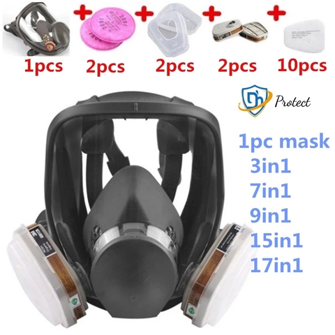 Маска газовая 7 в 1, маска-респиратор для покраски, широкое поле зрения, маска на все лицо, респиратор, распылительная краска, силиконовая маска 6800 ► Фото 1/6