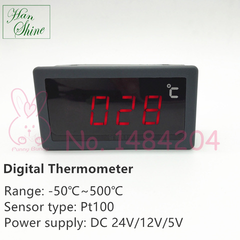 Цифровой термометр-50 ~ 500C, 24 В постоянного тока/12 В/5 В, соответствует датчику Pt100, красный светодиодный индикатор температуры Pt100, 5135 T ► Фото 1/6