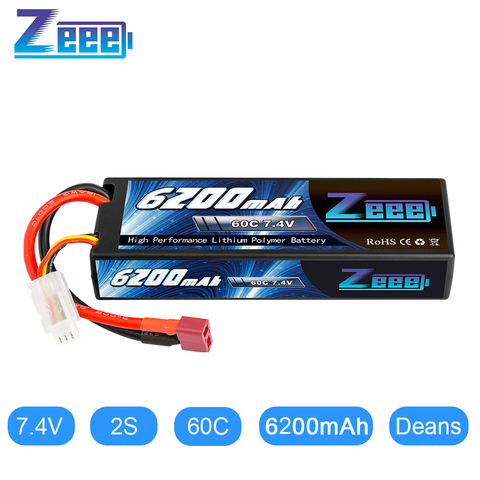 Zeee 7,4 V 60C 6200mAh 2S Lipo батарея в твердом переплете с разъемом Deans 2S RC Lipo батарея для радиоуправляемых автомобилей Автомобиль Грузовик Truggy лодка ► Фото 1/6