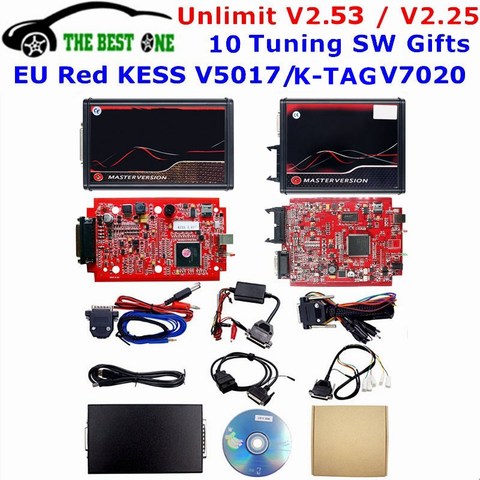 Онлайн V2.53 ЕС красный Kess V5.017 OBD2 менеджер Тюнинг Комплект KTAG V7.020 4 светодиодный Kess 5,017 рамка фонового режима отладки K-TAG V2.25 программатор системного блока управления ► Фото 1/6