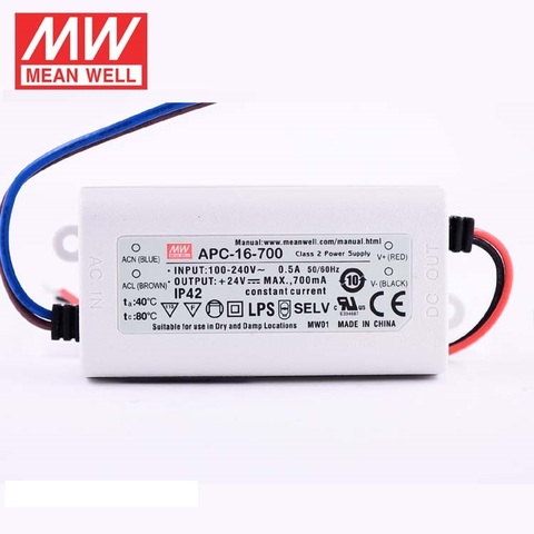 MEAN WELL APC-16-350 350mA 700mA светодиодный драйвер высокой эффективности Один выход импульсный источник питания ► Фото 1/6