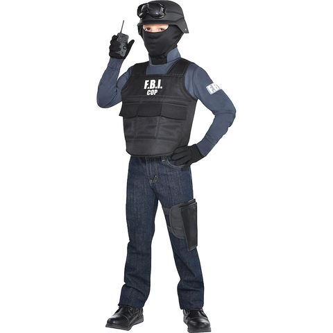 Пуленепробиваемый жилет и шлем для полицейской формы, костюм агента ФБР нарядное платье, наряд для детей от 3 до 9 лет, костюм полиции ► Фото 1/6