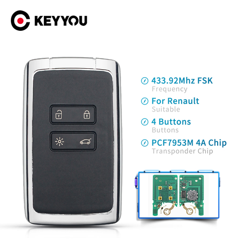 KEYYOU 4 кнопки смарт дистанционные брелки для ключей 434 МГц Hitag AES PCF7953M 4A чип тревоги автомобиля для Renault Megane 4 ключа Go/ввода ключа автомобиля ► Фото 1/6