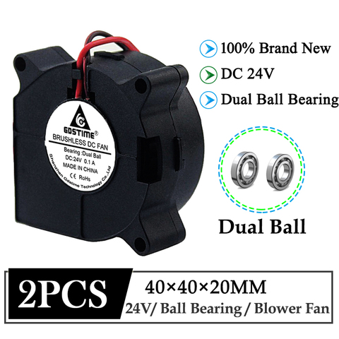 2 шт./лот Gdstime DC 24 в 40 мм 40 мм x 40 мм x 20 мм двойной шариковый подшипник 3D принтер Вентилятор охлаждения 4 см 4020B турбо вентилятор кулер ► Фото 1/6