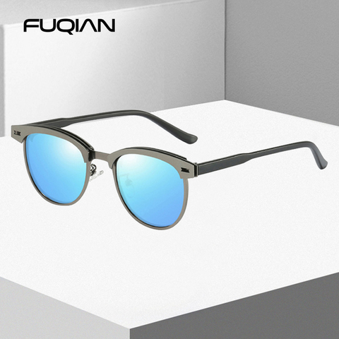 FUQIAN 2022, Роскошные Металлические поляризованные солнцезащитные очки для мужчин и женщин, фирменный дизайн, маленькие круглые мужские солнцезащитные очки, модные TR90, солнцезащитные очки для вождения ► Фото 1/6