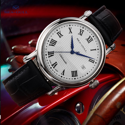 Мужские наручные часы SEA-GULL, деловые механические водонепроницаемые часы с кожаным ремешком на застежке, длина 50 м, 819,368 ► Фото 1/1