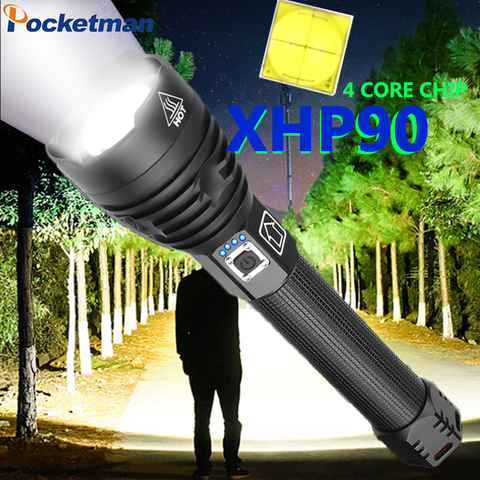 Супермощный светодиодный фонарик Xlamp XHP70.2 XHP90, светодиодный фонарик USB XHP50, тактический фонарь с зумом, перезаряжаемая батарея 18650 26650 ► Фото 1/6
