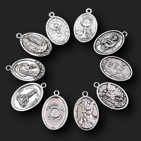 Винтажные Подвески с христианскими тегами, подвески Terra of Fatima, Lourdes Charms, Charms св. Франсиса, St.Michael Charms, Charms для святых чашек, ► Фото 1/6