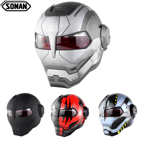 Мотоциклетный шлем в стиле Железного человека, защитный шлем серого цвета в горошек, на заказ, Soman SM515 ► Фото 1/6