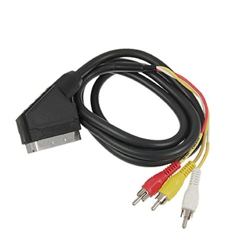 21-контактный адаптер Scart, черный Переходник AV на 3 RCA Phono Композитный S-Video с переключателем входа/выхода, Переходник Scart AV Scart на RCA тройной 3 x Phono ► Фото 1/6