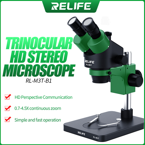 RELIFE RL-M3T-B1 Тринокулярный Стерео микроскоп 7X-45X зум сочетается с hdmi-камерой светодиодный светильник для мобильного ремонта микроскопа ► Фото 1/6