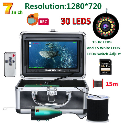 Эхолот-рыболокатор 7 ''HD 1080P DVR, камера для подводной рыбалки HD 1280*720 экран 15 шт. белых светодиодов + 15 шт инфракрасная лампа ► Фото 1/6