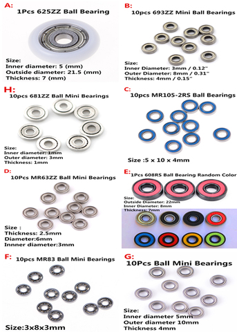 1/10 шт. 8 стилей 625ZZ 693ZZ MR105-2RS MR63ZZ 608RS MR83 MR105ZZ 681ZZ миниатюрные шарикоподшипники, металлический микроподшипник ► Фото 1/6