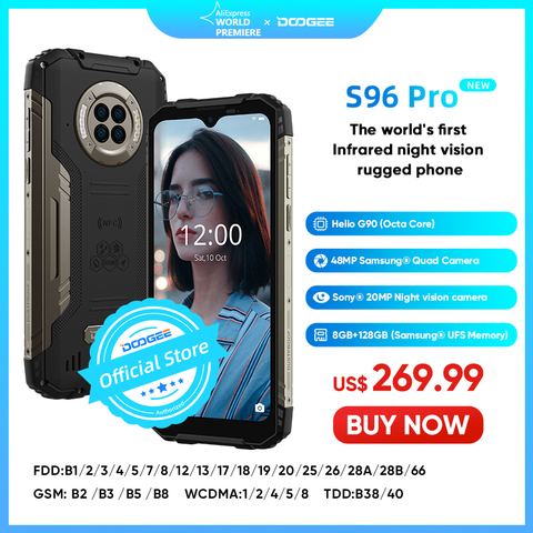 DOOGEE S96 Pro Водонепроницаемый прочный телефон, четыре камеры 48Mп, 20Mп Инфракрасное ночное видение, восьмиядерный прецессор Helio G90, Память 8GB + 128GB ... ► Фото 1/6