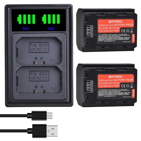 Батарея Batmax 2650 мАч NP-FZ100 FZ100 + новое светодиодное двойное зарядное устройство USB для Sony Alpha 9 A9 9R A9R BC-QZ1, Sony a9, a7R III, a7 III,A6600 ► Фото 1/6