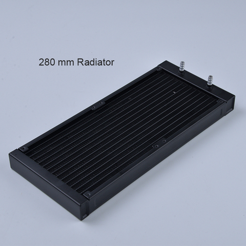 Алюминиевый радиатор охлаждения воды Syscooling 280 мм для вентиляторов 140 мм, трубка ID 6 мм ► Фото 1/4