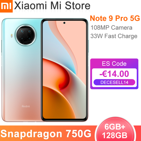 Оригинальный Xiaomi Redmi Note 9 Pro 5G 6 ГБ ОЗУ 128 ГБ ROM мобильный телефон Snapdragon 750 Octa Core 108MP камера 6,67 ″Display 120 Гц ► Фото 1/6