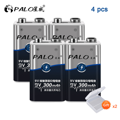 100% PALO 9v батарея 6LR61 6F22 006p 9V nimh 300mah аккумуляторная батарея для сигнализации, игрушки, Walkman ► Фото 1/6