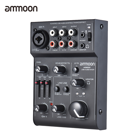 Микшерная консоль ammoon AGE03, 5-канальный микшер с микрофоном и USB-аудио интерфейсом, встроенный Эффект Эхо, работает для записи ► Фото 1/1