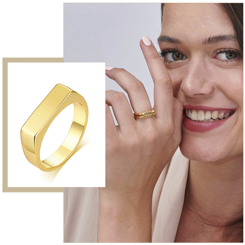 Элегантное персонализированное именное кольцо для женщин, 5 мм Золотое кольцо из нержавеющей стали с печаткой, инициалы, нестандартные укра... ► Фото 1/6