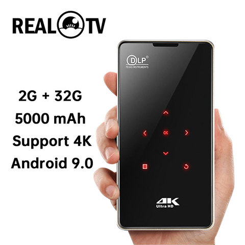 REAL TV P09 Мини Портативный DLP Android проектор домашний кинотеатр HDMI Поддержка 4K WiFi Bluetooth Miracast Airplay мобильный телефон ► Фото 1/6