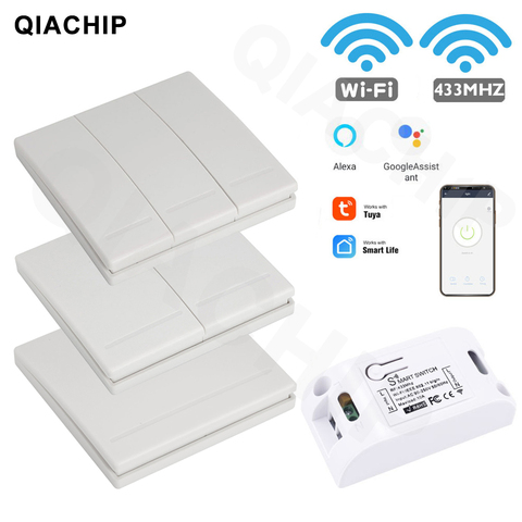 QIACHIP RF WI-FI Беспроводной 10A IOS Android 2200 W AC 90-250 V умный дом выключатель света модуль + 86 стены Панель Беспроводной передатчик ► Фото 1/6