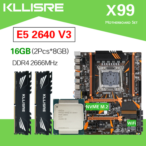 Kllisre X99 D4 материнская плата набор Xeon E5 2640 V3 LGA2011-3 процессор 2шт X 8 ГБ = 16 Гб 2666 МГц DDR4 память ► Фото 1/6