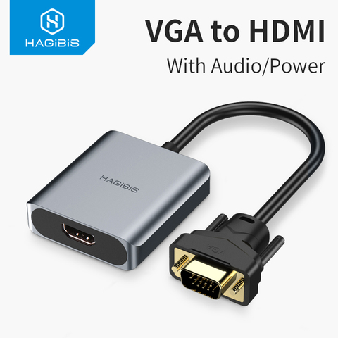 Адаптер с разъемом HDMI и VGA hagibi, 3,5 мм, AUX аудио разъем 1080P, конвертер «Папа-мама» для ПК, ноутбука, HDTV, проектора, видеокабель ► Фото 1/6