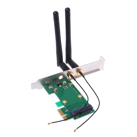 Беспроводная Wi-Fi сетевая карта Mini PCI-E к PCI-E 1X настольный адаптер + 2 антенны ► Фото 1/6