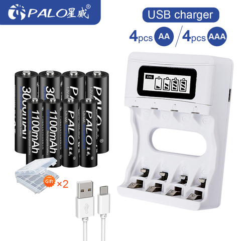 PALO Смарт ЖК-дисплей USB зарядное устройство для Ni-Cd Ni-MH AA AAA перезаряжаемые батареи AA батареи AAA ► Фото 1/6