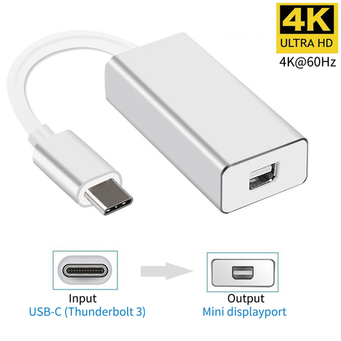 Адаптер USB C к Mini DP 4K 60 Гц Type C к Mini Display, адаптер Plug and Play Thunderbolt 3 к Mini DP, конвертер для MacBook Pro ► Фото 1/6