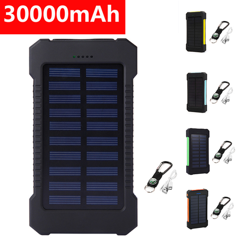 30000 мАч Солнечное зарядное устройство для Xiaomi, два USB выхода, портативный внешний аккумулятор Power Bank Солнечное зарядное устройство для Samsung iPhone 12 XR ► Фото 1/6