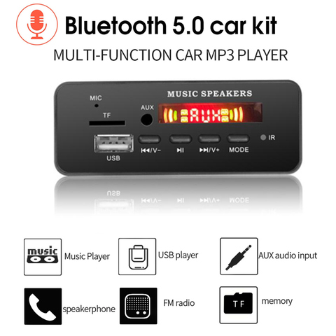 Автомобильный комплект громкой связи, 12 В, Bluetooth V5.0, Автомобильный MP3-плеер, WAV WMA декодер, плата, FM, USB, TF-карта, 3,5 мм, AUX беспроводной аудиоприемник ► Фото 1/6