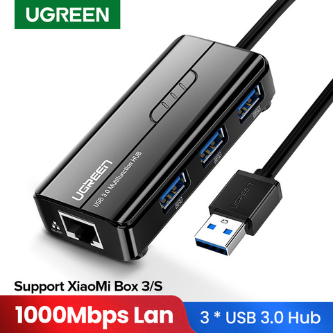 ТВ-приставка Ugreen, USB Ethernet USB 3,0 2,0 к RJ45 хаб для Xiaomi Mi Box 3/S телеприставка, Ethernet адаптер, сетевая карта USB Lan ► Фото 1/6