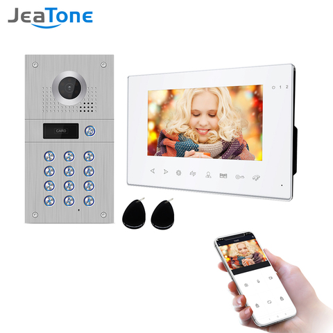 Jeatone 7 дюймов беспроводной Wifi 960p видеодомофон для дома IP видео дверной звонок разблокировка отпечатков пальцев HD экран Wifi домофон система ► Фото 1/6