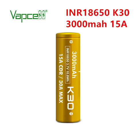 Vapcell оригинальный INR18650 3000 мАч 15A K30 3,7 В литиевая батарея литий-ионная аккумуляторная батарея 18650 для электроинструментов фонарика ► Фото 1/6