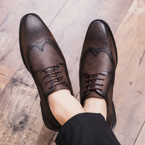 2022 официальная обувь с перфорацией типа «броги»; Мужская модельная кожаная обувь; Модная мужская обувь на плоской подошве; Оксфорды с острым носком из натуральной кожи в стиле ретро; Мужская обувь; Zapatos ► Фото 1/6