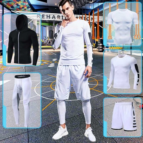 Gym Men Sportswear Compression Sport Suits Quick Dry Running Sets Clothes Sports Joggers Training Fitness Tracksuits Running Set ► Фото 1/6