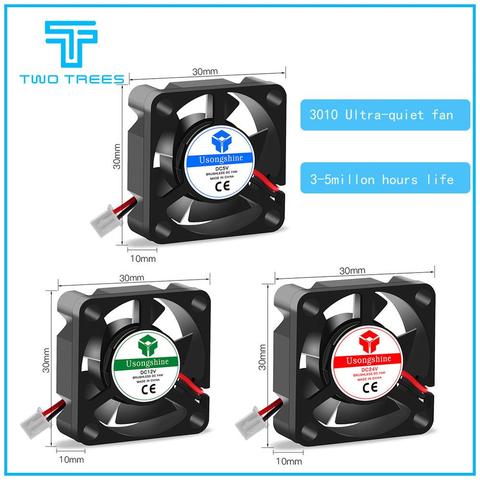 Вентилятор охлаждения 3010, 12 В, 24 В, 2-контактный с проводом Dupont, бесщеточный 30*30*10 Охлаждающие вентиляторы, тихий кулер постоянного тока 40 м, детали для 3D принтеров ► Фото 1/6