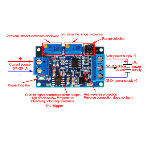 Модуль преобразователя тока в напряжение 0 -20 мА/4 -20 мА до 0-3,3 В/0 -5 В/0 -10 в ► Фото 1/5