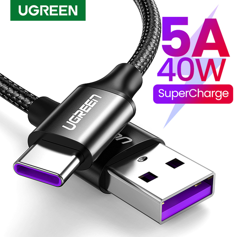 Ugreen 5A USB Type C кабель для Huawei P40 Pro Mate 30 P30 Pro Supercharge 40 Вт Быстрая зарядка USB-C зарядный кабель для телефона ► Фото 1/6