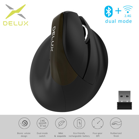 Эргономичная мышь Delux M618Mini Jet, беспроводная Вертикальная мышь, Bluetooth, USB, 2,4 ГГц, перезаряжаемая RGB мышь с тихим кликом для офиса ► Фото 1/6