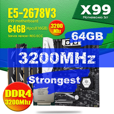 Комплект материнской платы HUANANZHI X99 TF с DDR4 и DDR3 LGA2011-3 и LGA 2011 Xeon E5 2678 V3 64 ГБ = 16 Гб * 4 3200 МГц Память RAM ► Фото 1/6
