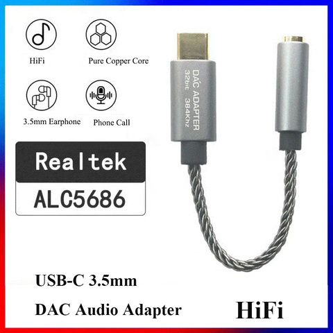 Адаптер для наушников Realtek ALC5686, USB Type C DAC, Hi-Fi декодер, аудио разъем 3,5 мм, otg type c, конвертер для xiaomi, huawei, Android ► Фото 1/6