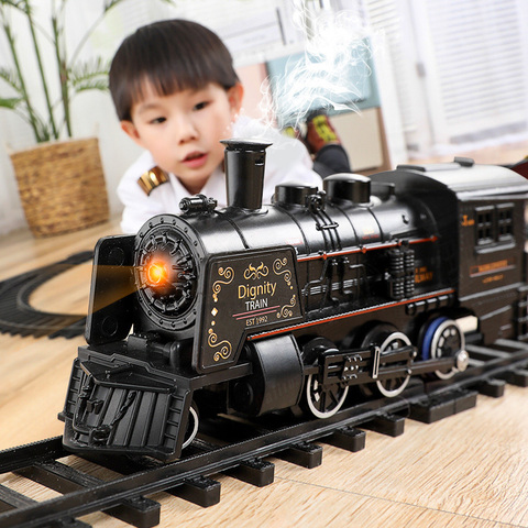 Классический электрический игрушечный поезд, детский поезд, сделай сам, трек, железная дорога, набор поездов, динамический пар, RC Поезда, электрическая игрушка для детей ► Фото 1/6