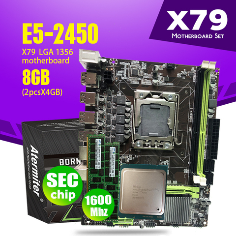 Atermiter X79 1356 набор материнских плат с LGA 1356 E5 2450 C2 процессор 2 шт. x 4 ГБ = 8 Гб 1600 МГц DDR3 память ECC REG оперативная память pc3 12800 ► Фото 1/4