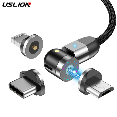 Магнитный кабель USLION usb Type C, кабель Micro usb для быстрой зарядки iPhone 8, Xiaomi mi 9, usb c, зарядное устройство 540 ► Фото 1/6