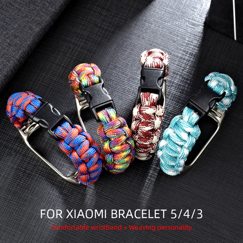 Нейлоновый браслет для Xiaomi Mi ремешок 3 4 браслет 5 NFC зонтик веревка плетеная для Mi Band 5 ручной тканый ремень металлическая средняя рамка ► Фото 1/6
