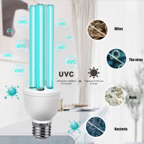 UVC дезинфекционная лампа E27 110V 220V стерилизатор для домашнего очищения воздуха бактерицидная ультрафиолетовая портативная кварцевая лампа ► Фото 1/6
